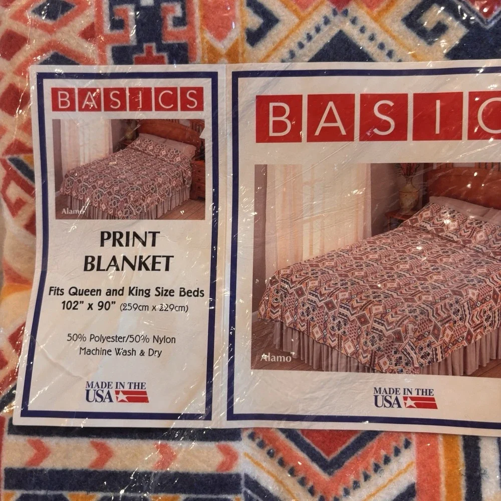 Vtg Southwestern Print Blanket Queen/King Poly Nylon Open Bag USA Walmart Basics